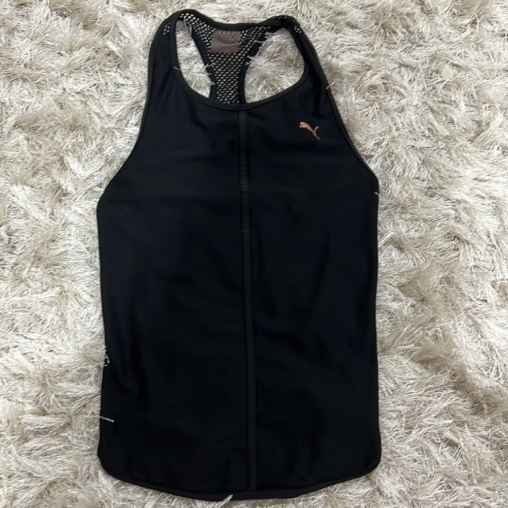 Puma woman’s small black workout top sleeveless with mesh back intense workout